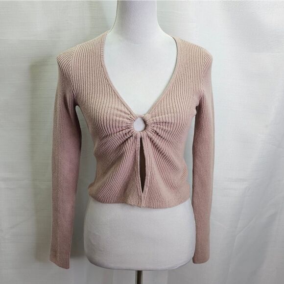 Aeropostale Blush Pink Split Front Ribbed Sweater Size XS - Picture 1 of 8